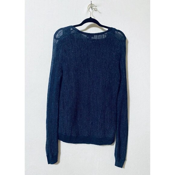 Lucky Brand Womens Small Layered Metallic Sweater Blue Linen Long Sleeves Boho - Picture 5 of 7